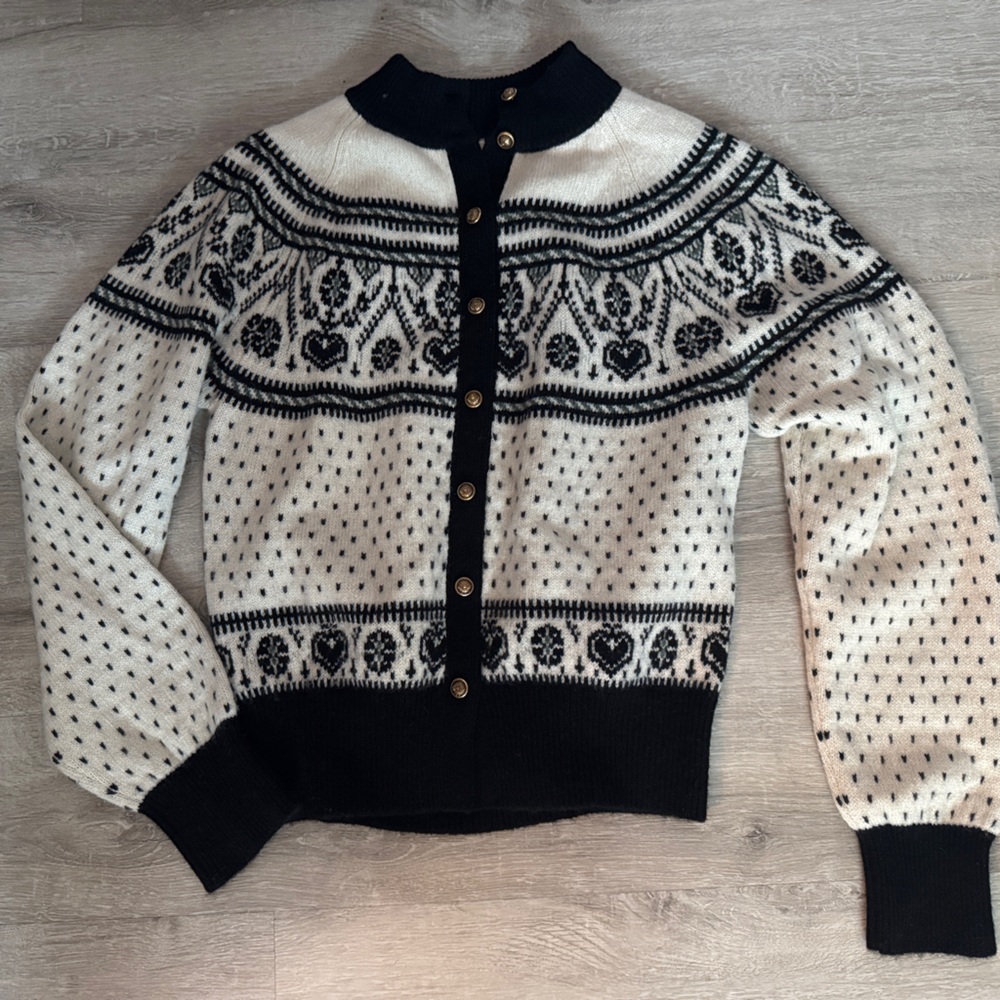 SOLD KHAITE Black and Cream isle Marc cashmere Cardigan